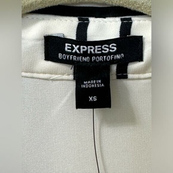 NWT Express Boyfriend Portofino Button Down Off White Black Sheet Shirt Sz XS - Picture 5 of 9